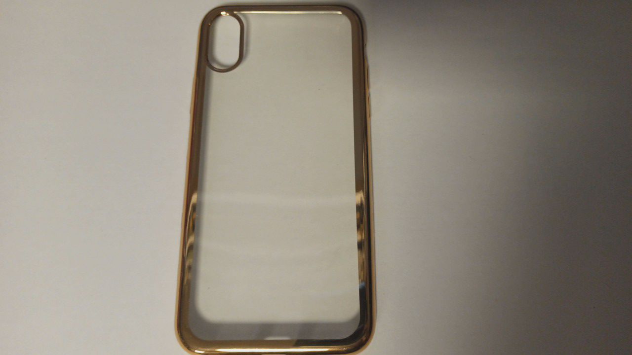 Чехол задняя накладка iPhone X/XS силиконовый с хром.контуром золотистый
