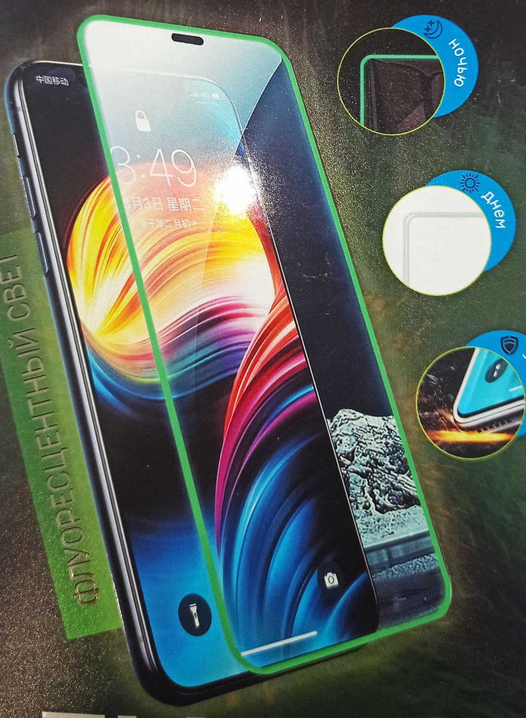 Защитное стекло для iPhone Xs Max/11 Pro Max светящийся флюоресцентный край